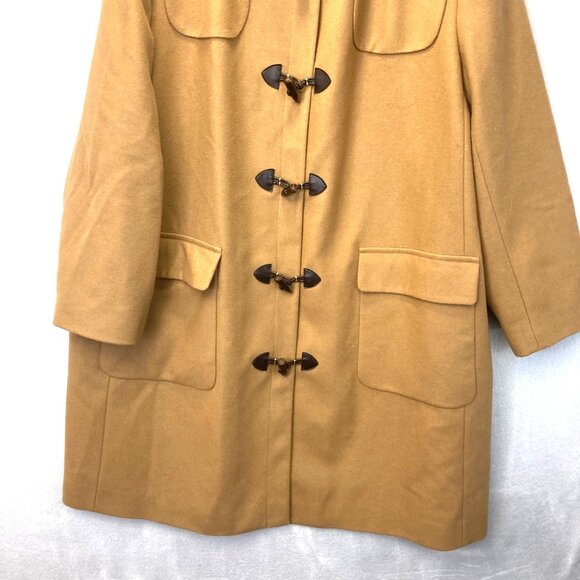 Vintage Harve Benard Wool Toggle Jacket Womens 26W Mid Length Tan Hood Pea Coat - Picture 6 of 16